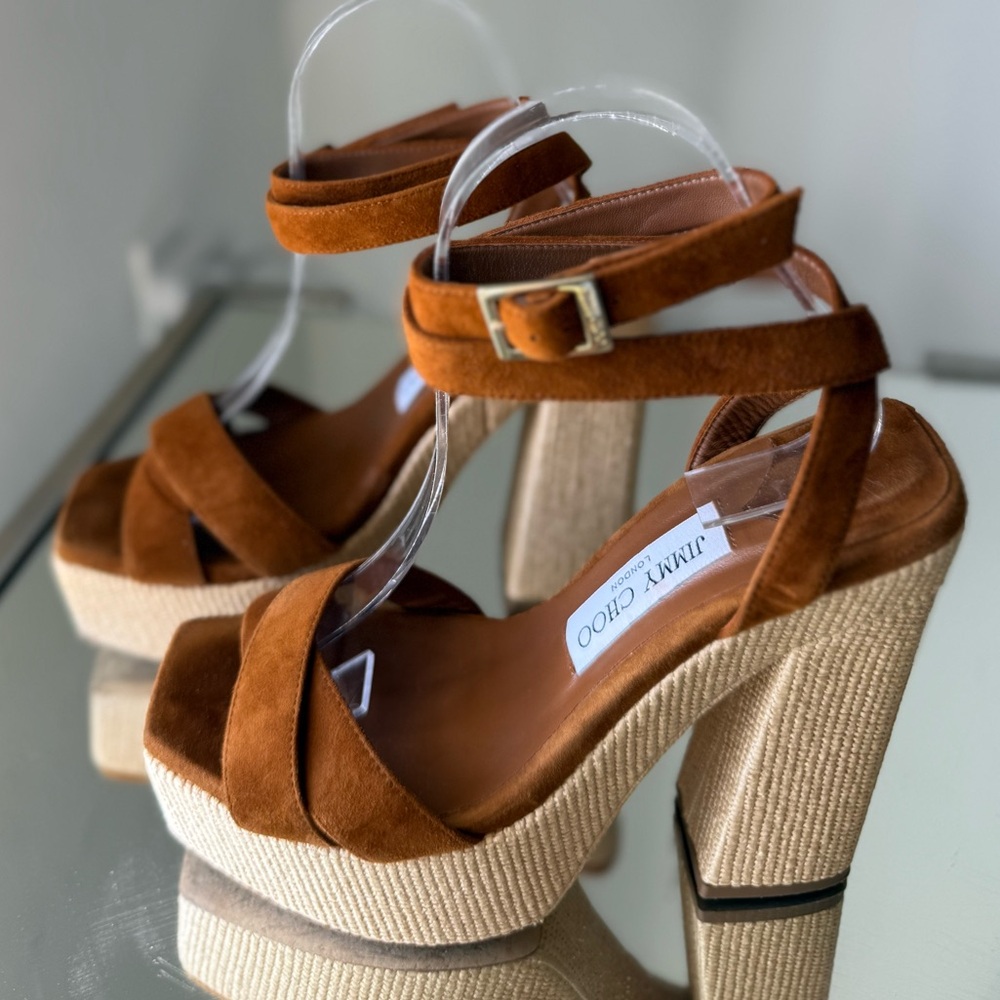 EUC JIMMY CHOO Gaia 140 suede platform sandals $995 38 - Picture 14 of 15